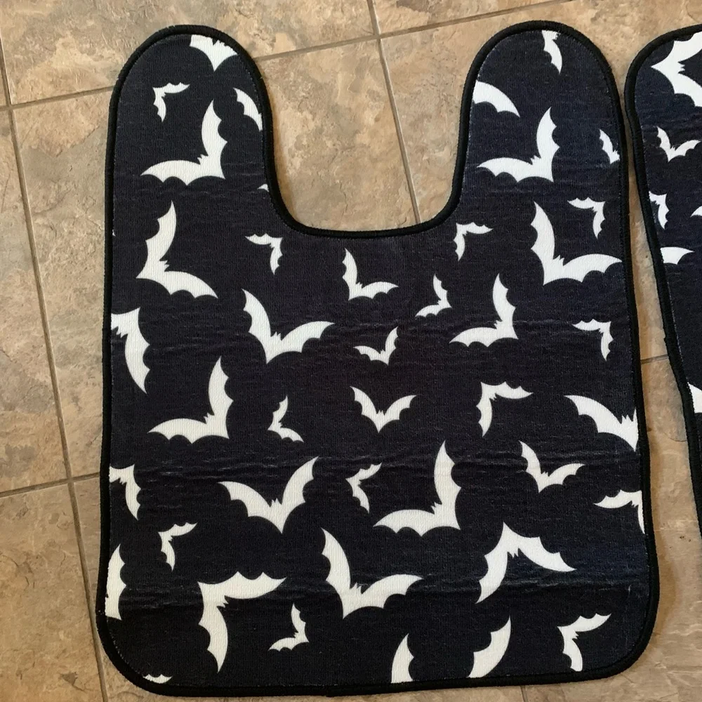 Dolls Kill Black Bats Bath Shower Rugs Set Duo NWT
